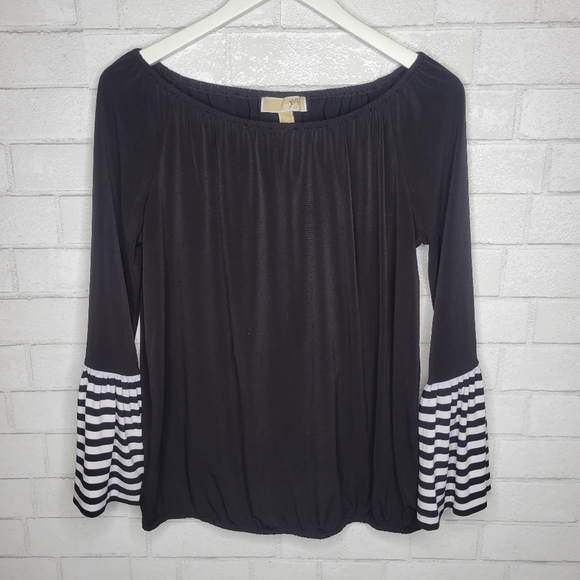 Michael Kors Tops - Michael Kors Black and White Striped Bell Sleeve Top
